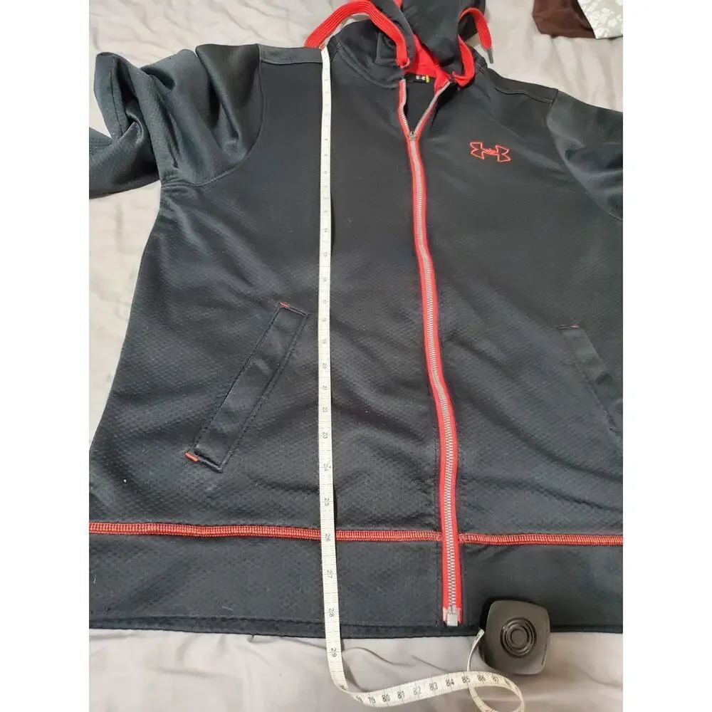 Under Armour Men’s Full-Zip Hoodie Jacket Size Large Black Red Trim Loose Fit